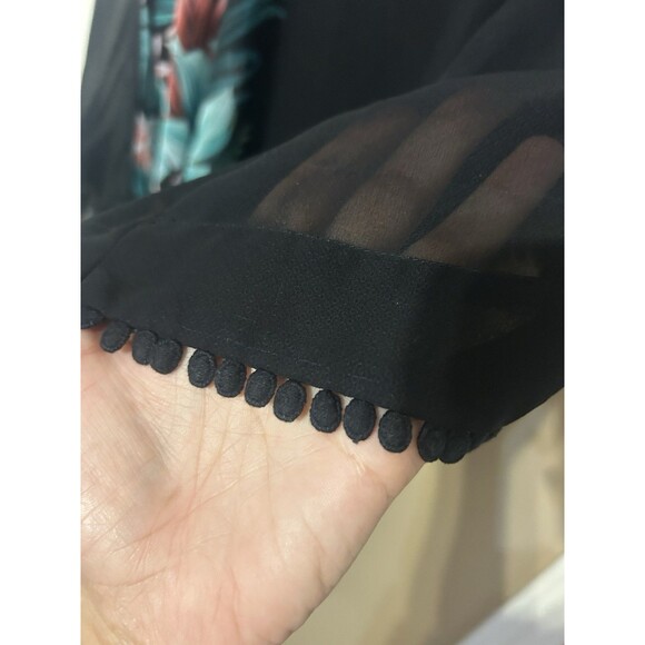 Lands End Women Swim Cover up Tunic Size 1X Sheer Black Floral Trim Beach Palm - Picture 6 of 8